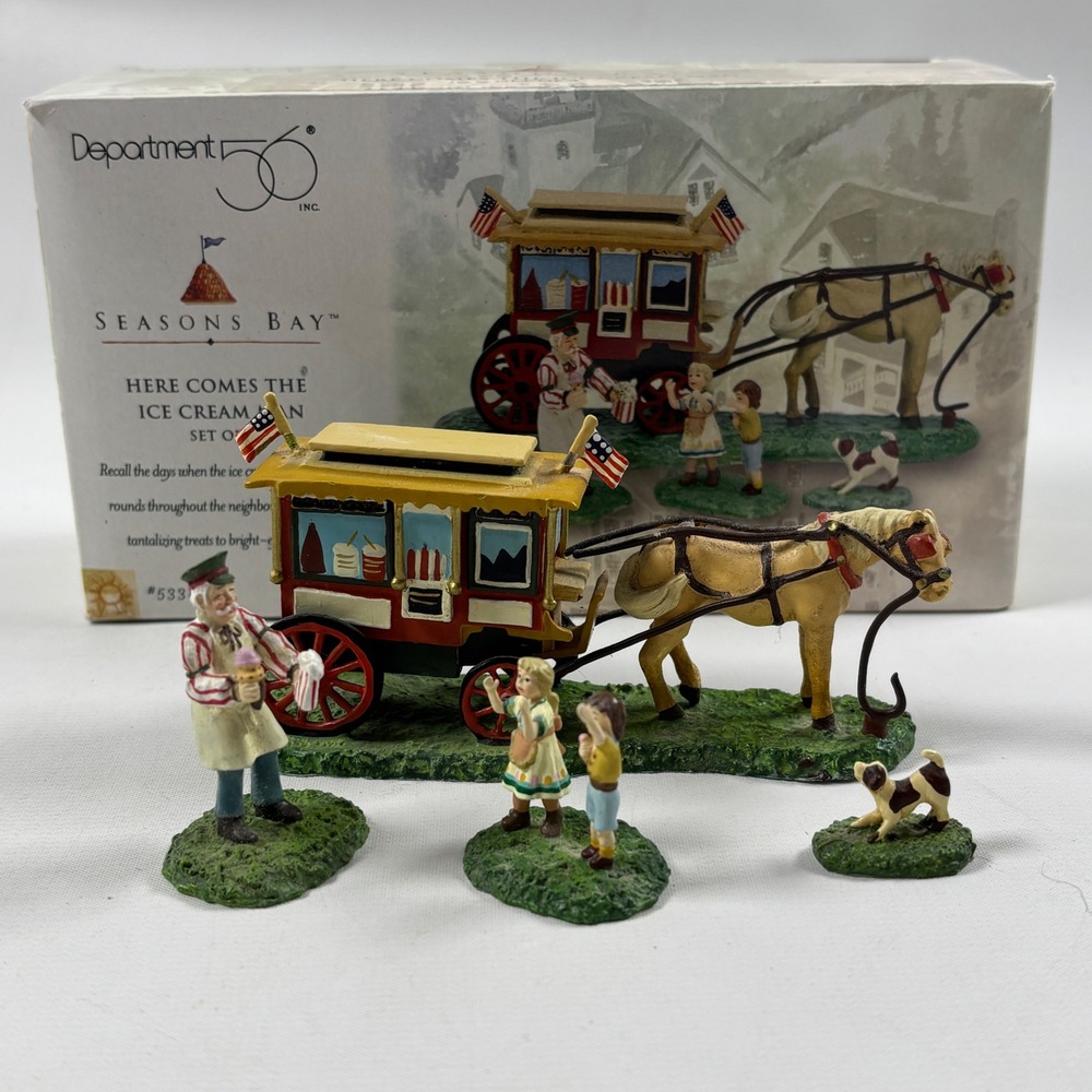 Department 56 Seasons Bay Here Comes The Ice Cream Man Set of 4 #53314 Village